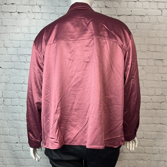 Love, Fire Purple Satin Oversized Button Down Top Plus Size 2X - Picture 3 of 6